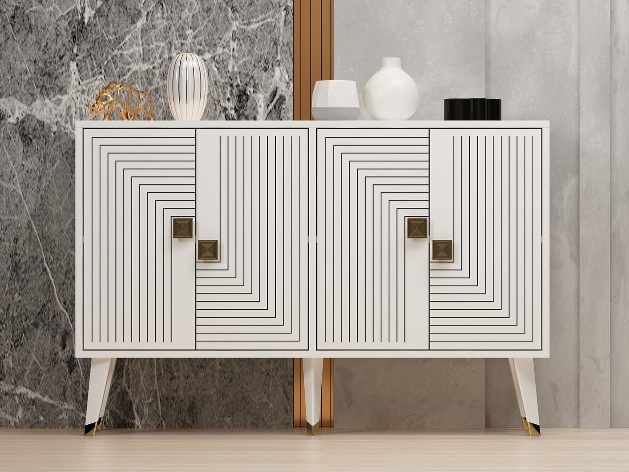 Consola, Hanah Home, Ahart, 120x80x30 cm, Alb/Auriu - imagine 6